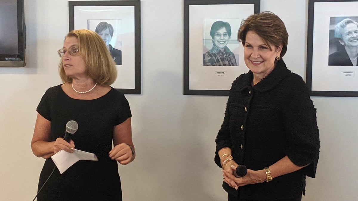 Catalyst CEO Lorraine Hariton, left, with Lockheed CEO Marillyn Hewson in Catalyst's New York office.