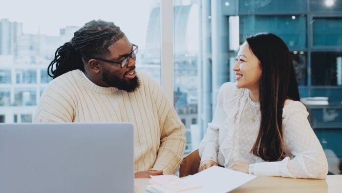 Man and woman working together