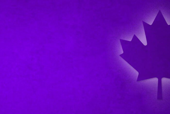 purple background with Canadian maple leaf illuminated