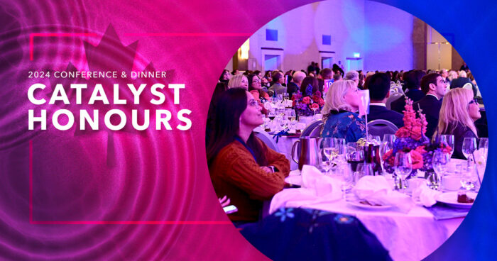 Catalyst Honours audience members next to Catalyst Honours logo